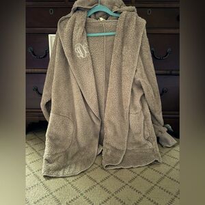 hem & thread oatmeal teddy bear fur hooded shawl color jacket cardigan OS